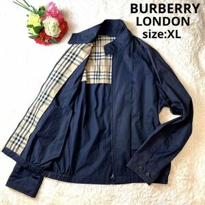 希少XLサイズ/美品/BURBERRY LONDON/ノバチェック/バーバリー スイングトップ スウィングトップ アウター ブルゾン ホースロゴ刺繍 濃紺