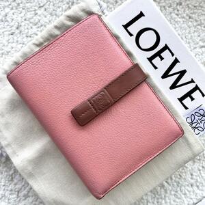 【箱付き 極美品】LOEWE ロエベ バーティカルウォレット 折り財布 コンパクト アナグラム レザー バイカラー ピンク オレンジ レディース