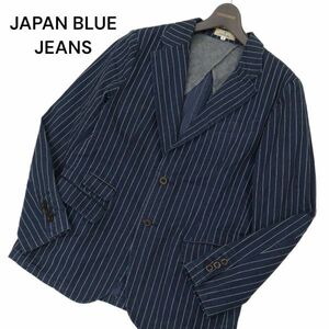 JAPAN BLUE JEANS ジャパンブルージーンズ 通年 ストライプ★ デニム テーラード ジャケット Sz.M　メンズ ネイビー 日本製　C4T00997_2#O