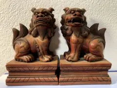 狛犬　2個セット　石像　彫刻　像　神社　日本　骨董　アンティーク　置物　縁起物