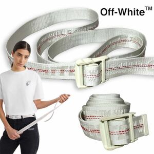 正規品 OFF-WHITE Industrial Belt White 19ss オフホワイト インダストリアル ジャガード織り ロゴ ベルト イタリア製 ホワイト
