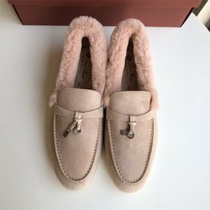 Loro Piana　ロロピアーナ　レディース　ローファー　ボア　もこもこ　防寒　レザー　スエード　35-40　サイズ選択可能　3279