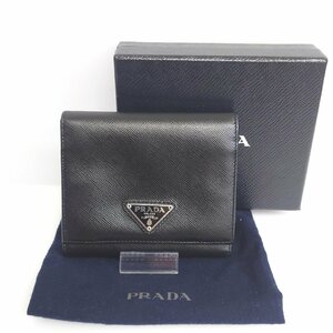 【80】プラダ PRADA サフィアーノ 3つ折財布 ブラック 三角プレート M176A 保存箱付き メンズ レディース