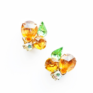Vintage 1960’s　yellow×green　rhinestone earrings