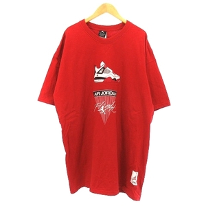 ナイキ NIKE AIR JORDAN スニーカーTシャツ カットソー 半袖 クルーネック プリント コットン 赤 レッド XL メンズ