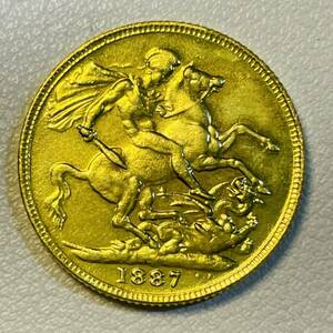 イギリス 硬貨 古銭 ヴィクトリア女王 1887年 聖ジョージ 竜殺し ナイト ドラゴン 小型 コイン 重4.90g
