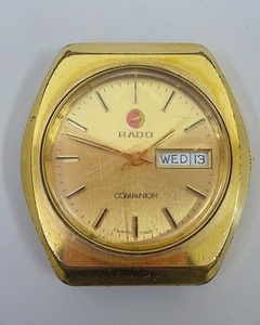 765▽RADO COMPANION/ラドー コンパニオン 自動巻き ゴールドカラー SWISS MADE デイデイト 腕時計 603.3186.2 稼働！ ジャンク/ベルト無し