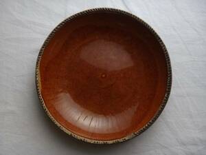 19世紀 レッドウェア パイ皿◆ アメリカ ペンシルベニア 　BB)アンティーク スリップウェア 古道具 工芸 民藝