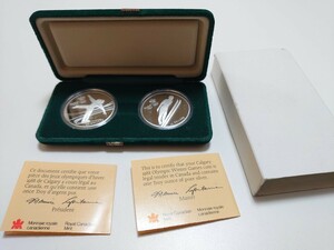 カナダ 1988年 カルガリーオリンピック 20ドル 記念銀貨 エリザベス2世 メダルセット ケース付き 92.5％fine Silver 34.107g コレクション