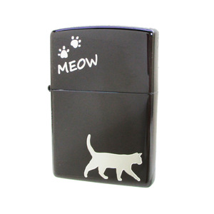 同梱可能 ジッポー オイルライター meow ネコ 黒メッキミラー銀差し CAT-KB