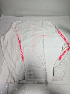 CHROME HEARTS 正規品 クロムハーツ Tシャツ ホワイト ピンクレター メンズ XLサイズ 長袖 ポケット NEON PINK STRIPE LOGO L/S T-SHIRT