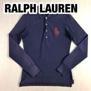 RALPH LAURENラルフローレン 長袖ポロシャツ レディースサイズ M ネイビー ビッグポニー