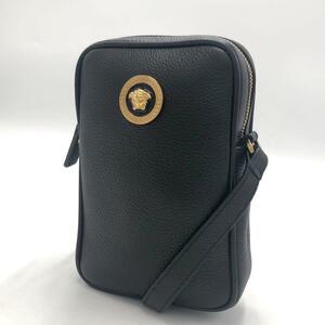 ［美品］Versace ヴェルサーチ メデューサ 金具 ゴールド金具 デカロゴ オールレザー ショルダーバッグ ポシェット ポーチ斜め掛け