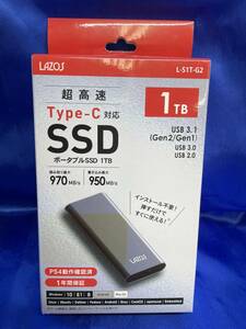 【新品未開封】PS4動作確認済　ポータブルSSD 1TB USB3.1Gen2【L-S1T-G2】 外付けSSD　高速データ転送 コンパクト　Type-C対応