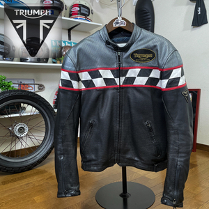 ☆TRIUMPH トライアンフ パンチングレザージャケット ブラック&シルバー/54（XL相当）3点プロテクター ◆バイクシングルライダースメッシュ