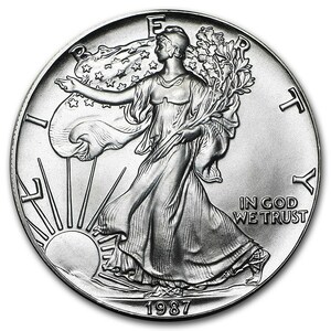 [保証書・カプセル付き] 1987年 (新品) アメリカ「イーグル・ウオーキング リバティ」純銀 1オンス 銀貨