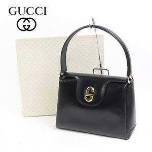 ヴィンテージ◆GUCCI/オールド グッチ レザー ゴールド金具 ワンハンドル ハンド バッグ ブラック