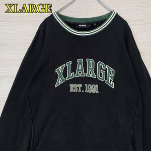 【人気デザイン】XLARGE エクストララージ　スウェット　Lサイズ　リンガー　アーチロゴ　人気カラー　刺繍ロゴ　センターロゴ　ビッグロゴ