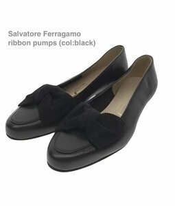 TK 新品 『可愛い大きめリボン!!』 Salvatore Ferragamo リボンパンプス 黒 ブラック フェラガモ ミュール