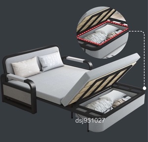 収納ケース付き 客間ソファー 耐久ベッドソファー兼用 ファブリック ソファー 家庭用 多機能 1m 折り畳み式