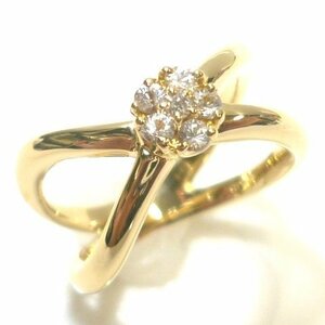J◇K18【新品仕上済】ダイヤ & ホワイトサファイア デザイン リング 指輪 9号 イエローゴールド 18金 diamond sapphire yellow gold