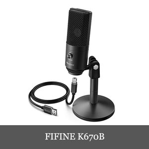 FIFINE K670B USBマイク コンデンサーマイク 単一指向性 マイクスタンド高さ調節可能 ABタイプ Windows/Mac/PS4 ブラックカラー 正規代理店