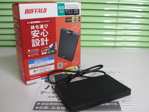☆★JUNK PC PARTS★☆ BUFFALO USB3.0接続外付HDD 500GB【 HD-PCG500U3-BA 】(使用時間8948時間？)☆Windowsで認識確認-即決有☆彡