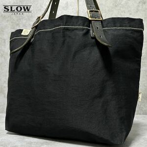 極美品●SLOW スロウ TORATO別注 メンズ トートバッグ ビジネスバッグ ヴィンテージファブリック A4収納 コットンナイロン レザー 本革