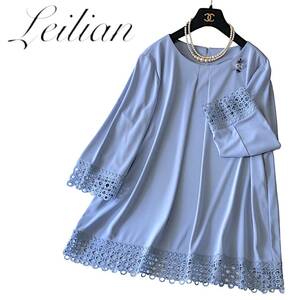 D25◆新品同様 レリアン Leilian プラスハウス 大きいサイズ 17+ 2L-3L前後 チュニック ワンピース ストレッチ 薄手 サラリ GWお出かけ春夏