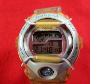 GS055)★完動腕時計★CASIO カシオ BABY-G Gショック系★BGT-110◎あでやかな淡いメタリックグリーンと透明ベルトのコンビの強調