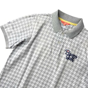 【日本製】 BEAMS GOLF ビームス ゴルフ コットン 半袖 ポロシャツ メンズ M サイズ グレー 千鳥柄 人気 ロゴ刺繍 夏 お洒落 ゴルフウェア