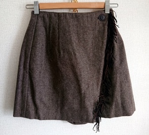 ウール キュロット スカート レディース Sサイズ ダークブラウン ラップスカート 巻きスカート 焦げ茶色