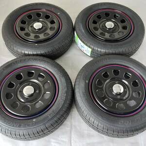 新品 デイトナ 13-4.5J＋40 4-100 ブラック タイヤ付4本SET 155/70R13 バモス エブリイ ライフ サンバー (W2474-1)