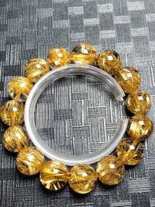 即決 0112k933 最高級！極美品★【黄金タイチンルチル】★ブレス 14-15.5mm（新品）