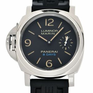 [3年保証] パネライ メンズ ルミノール レフトハンド 8デイズ アッチャイオ PAM00796 V番 裏スケ ブラック 手巻き 腕時計 中古 送料無料