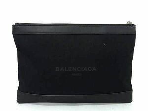 1円 ■美品■ BALENCIAGA バレンシアガ 373834 ネイビークリップM キャンバス クラッチバッグ セカンドバッグ ブラック系 FC0416