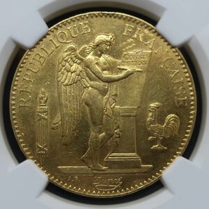 【★幸運を運ぶ守護天使★】 1881A フランス 100フラン エンジェル金貨 UNC DETAILS NGC アンティークコイン 実物資産 ルースター