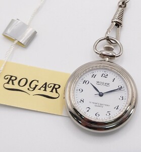 【N164】未使用 長期保管品 ROGAR 懐中時計 RO-023LS-1 銀無垢 SILVER 925 刻印 ロガール 日本製 日常生活防水