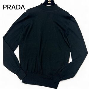 美麗品◎48サイズ!!プラダ【サラリとした肌触り】PRADA ハイネック ニット セーター ウール100% ブラック NFCタグ 春夏 薄手◎メンズ