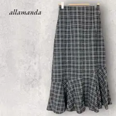 【アラマンダ】マーメイドスカート チェック柄（38/M相当）総柄 美品 レーヨン