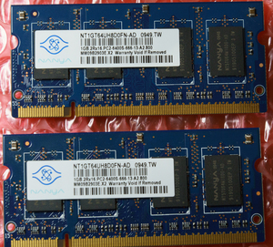 NT1GT64UH8D0FN-AD NANYA PC2-6400(DDR2-800) SODIMM 1GB 2枚セット 