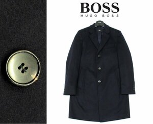 24万新品◆52=L◆BOSS ヒューゴボス 濃紺カシミア混ヴァージンウールチェスターコート『NYE2』 1円