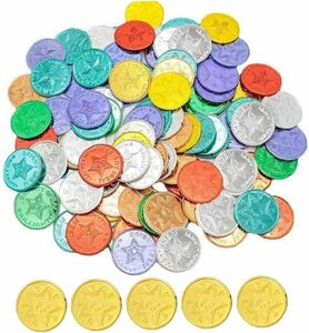 Sinyde 金貨玩具 プラスチック カラフルな 偽のお金 おもちゃの 海賊トレジャーハントゲームコイン ゲーム用 100枚入 （