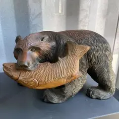 木彫り　熊　鮭咥え　北海道　アンティーク
