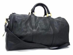 1円 ■美品■ LOEWE ロエベ アナグラム レザー 2WAY ハンドバッグ ショルダーバッグ ボストンバッグ レディース ブラック系 AY1702