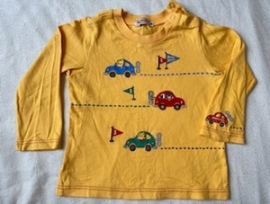 ミキハウス★長袖Tシャツ★90★きれい黄色車たくさんアップリケ★袖にも車