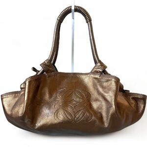 1円〜LOEWE ロエベ ハンドバッグ トートバッグ 肩掛け ワンショルダー ナッパアイレ アナグラム ロゴ型押し ブロンズ レザー レディース