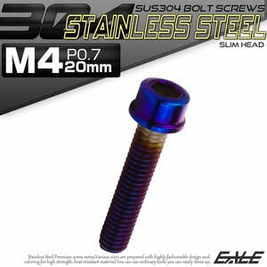 キャップボルト M4×20mm P0.7 六角穴付きボルト スリムヘッド 焼きチタンカラー カスタムボルト ステンレス製 TB1082