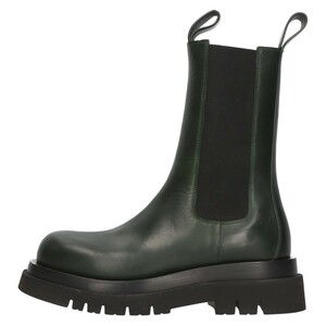 BOTTEGA VENETA ボッテガヴェネタ Black Leather Lug Boot ブラックレザー ラグブーツ ブラック/グリーン