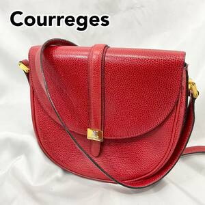 クレージュ ショルダーバッグ レザー レッド 赤 斜め掛け レディース Courreges (C1070)